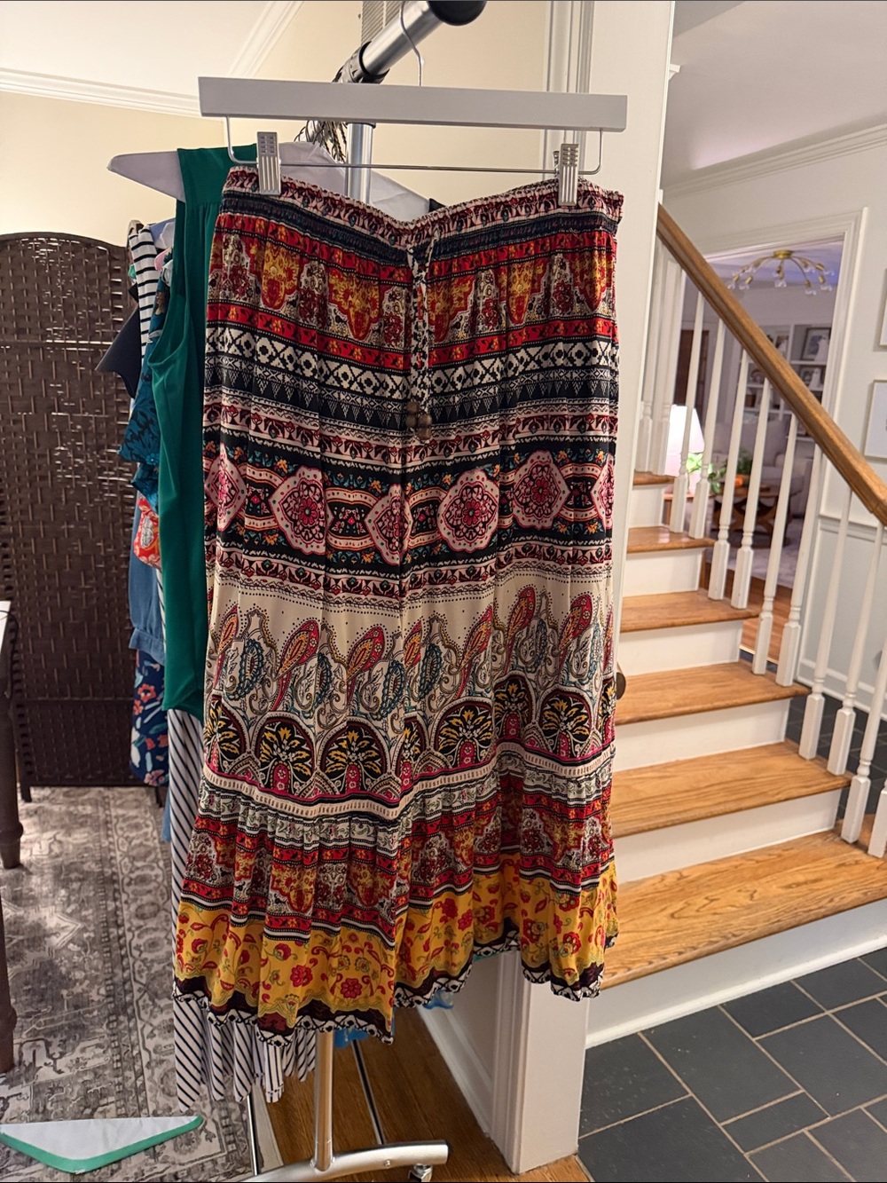 Bohemian Multi-Color Printed Midi Skirt